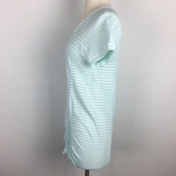 Athleta Green and White Stipe Fast Track Short Sleeve Knit Athletic Top Med - Picture 5 of 8